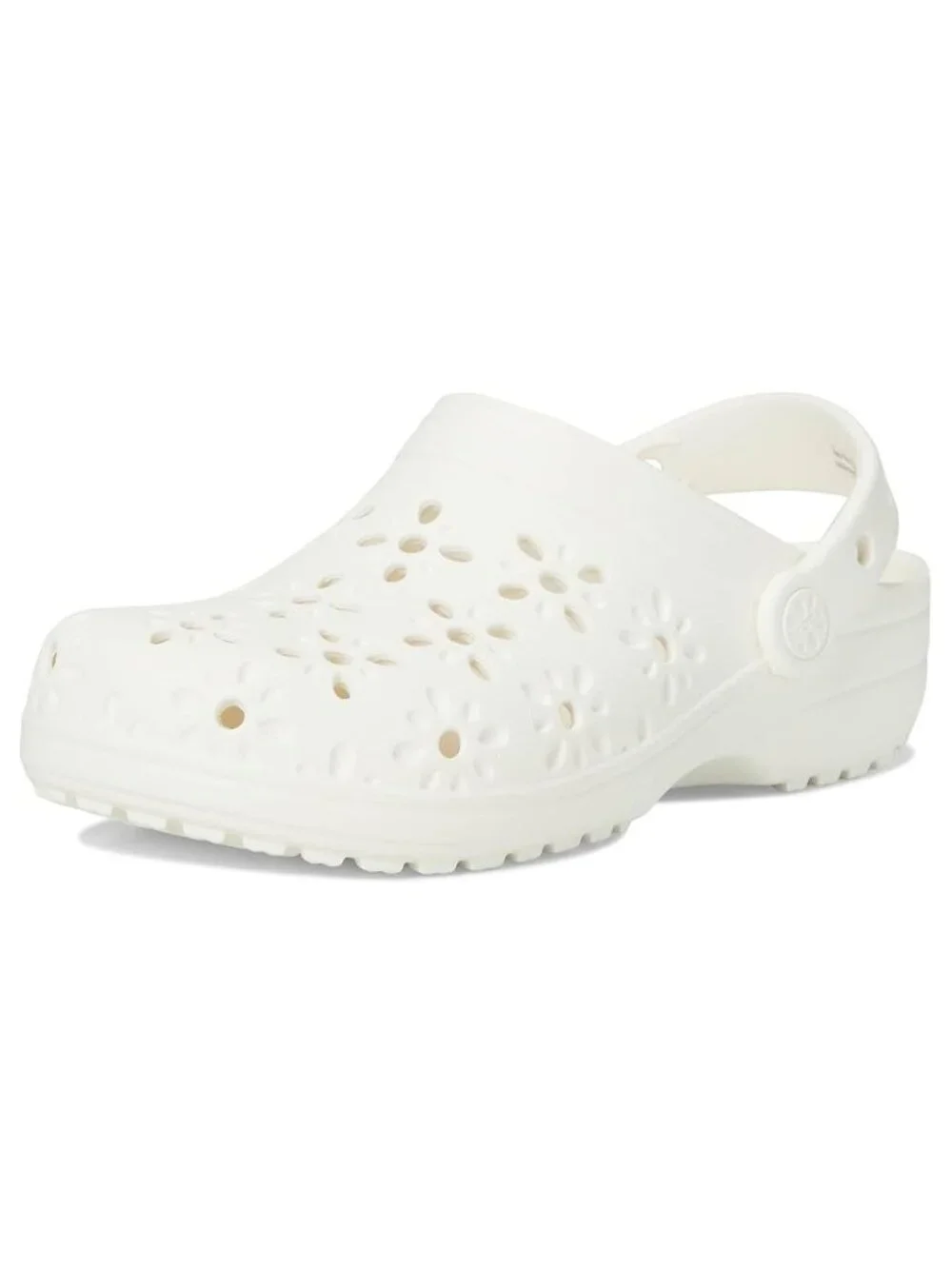 Crocs Floral Cutout Clogs Girls J5 Chalk White Kids Slip On Water Shoes